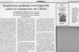 Realizaron acabada investigación sobre el romancero de Chiloé