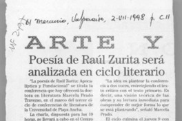 Poesía de Raúl Zurita será analizada en ciclo literario  [artículo].