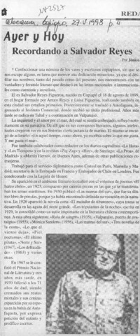 Recordando a Salvador Reyes  [artículo] Jónico.