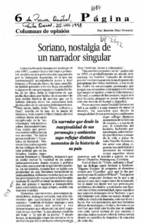 Soriano, nostalgia de un narrador singular  [artículo] Ramón Díaz Eterovic.
