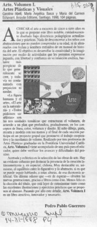 Arte. Volumen I. Artes Plásticas y visuales  [artículo] Pedro Pablo Guerrero.