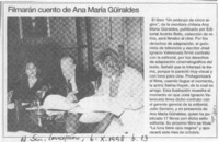 Filmarán cuento de Ana María Güiraldes  [artículo].
