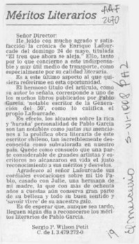 Méritos literarios  [artículo] Sergio P. Wilson Petit.