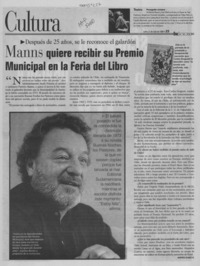 Manns quiere recibir su Premio Municipal en la Feria del Libro