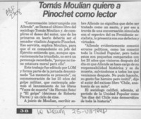 Tomás Moulian quiere a Pinochet como lector  [artículo].