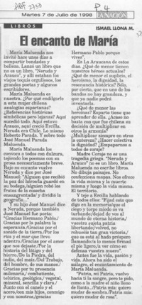 El encanto de María  [artículo] Ismael Llona M.
