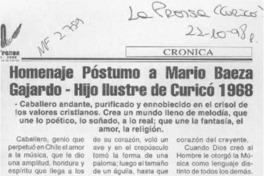 Homenaje póstumo a Mario Baeza Gajardo, hijo ilustre de Curicó  [artículo].