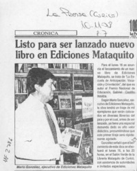 Listo para ser lanzado nuevo libro en Ediciones Mataquito  [artículo].