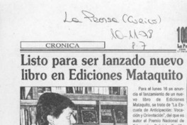 Listo para ser lanzado nuevo libro en Ediciones Mataquito  [artículo].