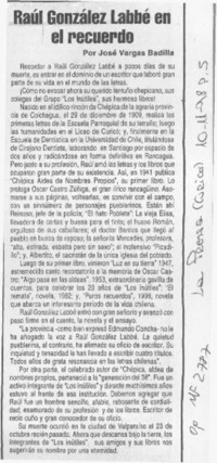 Raúl González Labbé en el recuerdo  [artículo] José Vargas Badilla.