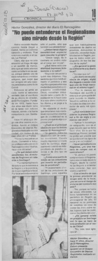 "No puede entenderse el regionalismo sino mirando desde la región"  [artículo].