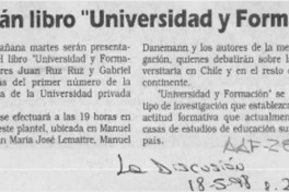 Lanzarán libro "Universidad y formación"