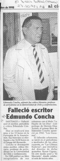 Falleció escritor Edmundo Concha  [artículo].