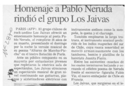 Homenaje a Pablo Neruda rindió el grupo Los Jaivas  [artículo].