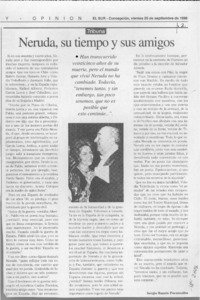 Neruda, su tiempo y sus amigos  [artículo] Sergio Ramón Fuentealba.