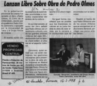Lanzan libro sobre obra de Pedro Olmos  [artículo].
