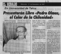 Presentarán libro "Pedro Olmos, el color de la chilenidad"  [artículo].