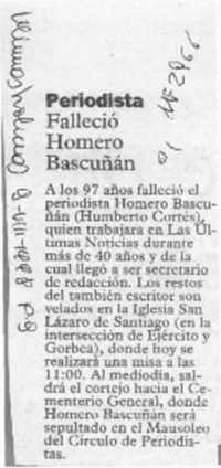 Felleció Homero Bascuñán  [artículo].