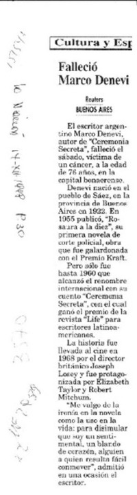 Falleció Marco Denevi  [artículo].