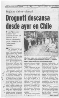 Droguett descansa desde ayer en Chile  [artículo] Andrés Gómez B.