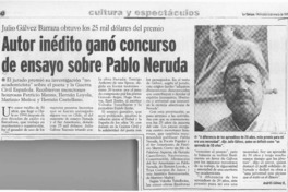 Autor inédito ganó concurso de ensayo sobre Pablo Neruda