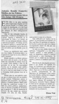 Antonio Rendic Ivanovic, médico de los pobres  [artículo] Elena Vial.