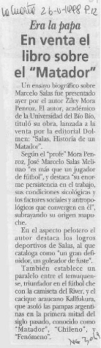 En venta el libro sobre el "Matador"  [artículo].