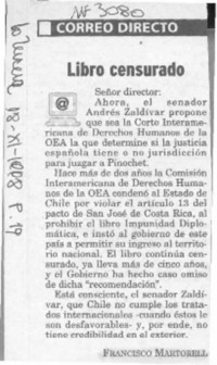 Libro censurado  [artículo] Francisco Martorell.