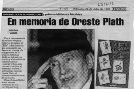 En memoria de Oreste Plath  [artículo] Patricia Cerda.