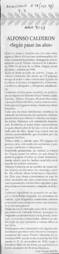 Alfonso Caldeón "Según pasan los años"  [artículo] José Vargas Badilla.
