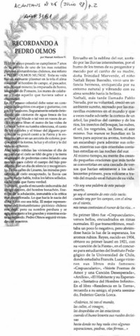 Recordando a Pedro Olmos  [artículo] Manuel Arellano N.