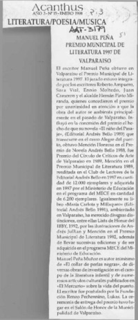 Manuel Peña,Premio Municipal de Literatura 1997 de Valparaíso