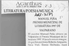 Manuel Peña,Premio Municipal de Literatura 1997 de Valparaíso