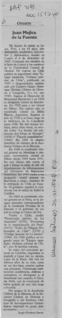 Juan Mujica de la Fuente  [artículo] Sergio Martínez Baeza.