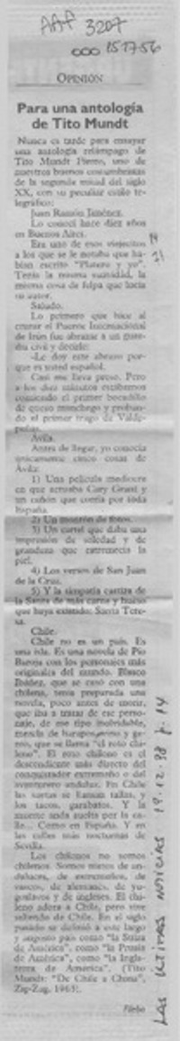 Para una antología de Tito Mundt  [artículo] Filebo.