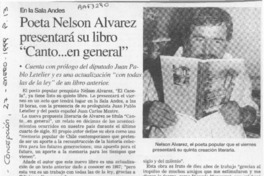 Poeta Nelson Alvarez presentará su libro "Canto --en general"