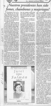 Nuestros presidentes han sido fomes, chambones y mujeriegos?  [artículo] Gonzalo Gutiérrez Muñoz.