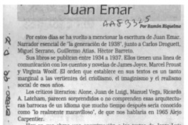 Juan Emar  [artículo] Ramón Riquelme.