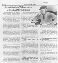 Hermelo Arabena Williams obtuvo el Premio al Mérito Cultural  [artículo] Nellie Ann Allan.