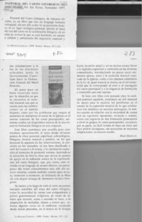Pastoral del canto litúrgico  [artículo] Raúl Moris G.