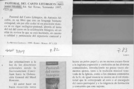 Pastoral del canto litúrgico  [artículo] Raúl Moris G.