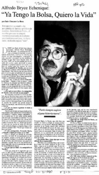 Alfredo Bryce Echenique, "Ya tengo la bolsa, quiero la vida"  [artículo] Inés Chocano La Rosa.