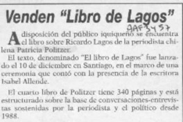 Venden "Libro de Lagos"  [artículo].
