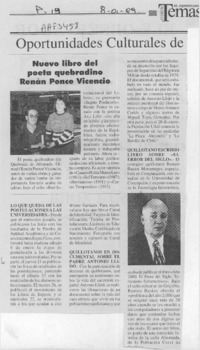 Nuevo libro del poeta quebradino Renán Ponce Vicencio  [artículo].