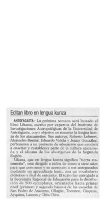 Editan libro en lengua kunza  [artículo].
