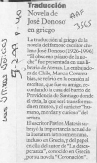 Novela de José Donoso en griego  [artículo].