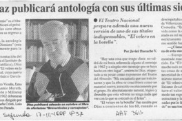 Jorge Díaz publicará antología con sus últimas siete obras  [artículo] Javier Ibacache V.