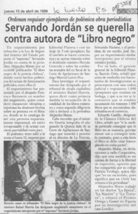 Servando Jordán se querella contra autora de "libro negro"  [artículo].
