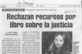Rechazan recursos por libro sobre la justicia  [artículo] H. Cruzat [y] I. Delgado.