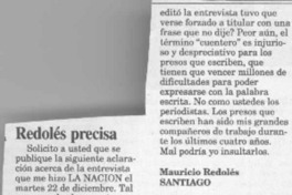 Redolés precisa  [artículo] Mauricio Redolés.